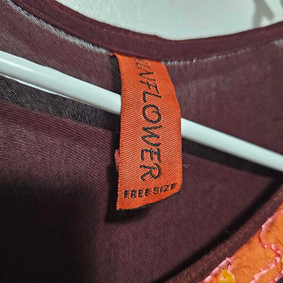 Sunflower Mini Dress Rayon Crinkle Sequins Embroidered Boho Hippie Womens Sz OS - Picture 5 of 7